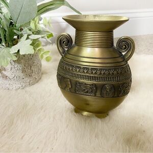 Vintage Unique Pewter Brass Colored Metalware Eclectic Egyptian Vase